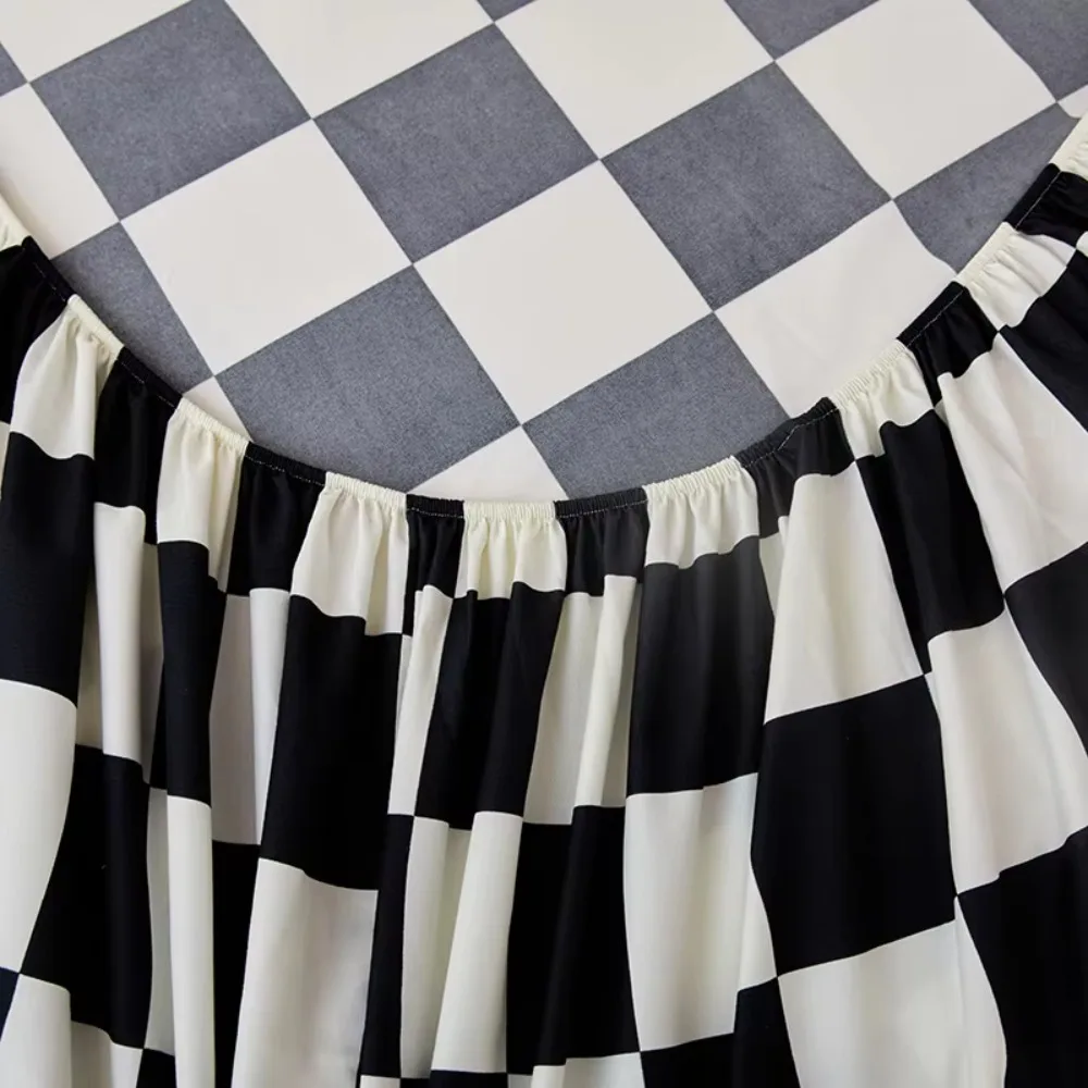 Checkered Pattern Fitted Bed Sheet All-inclusive Elastic Band Mattress Cover Breathable Washable Mattress Protector