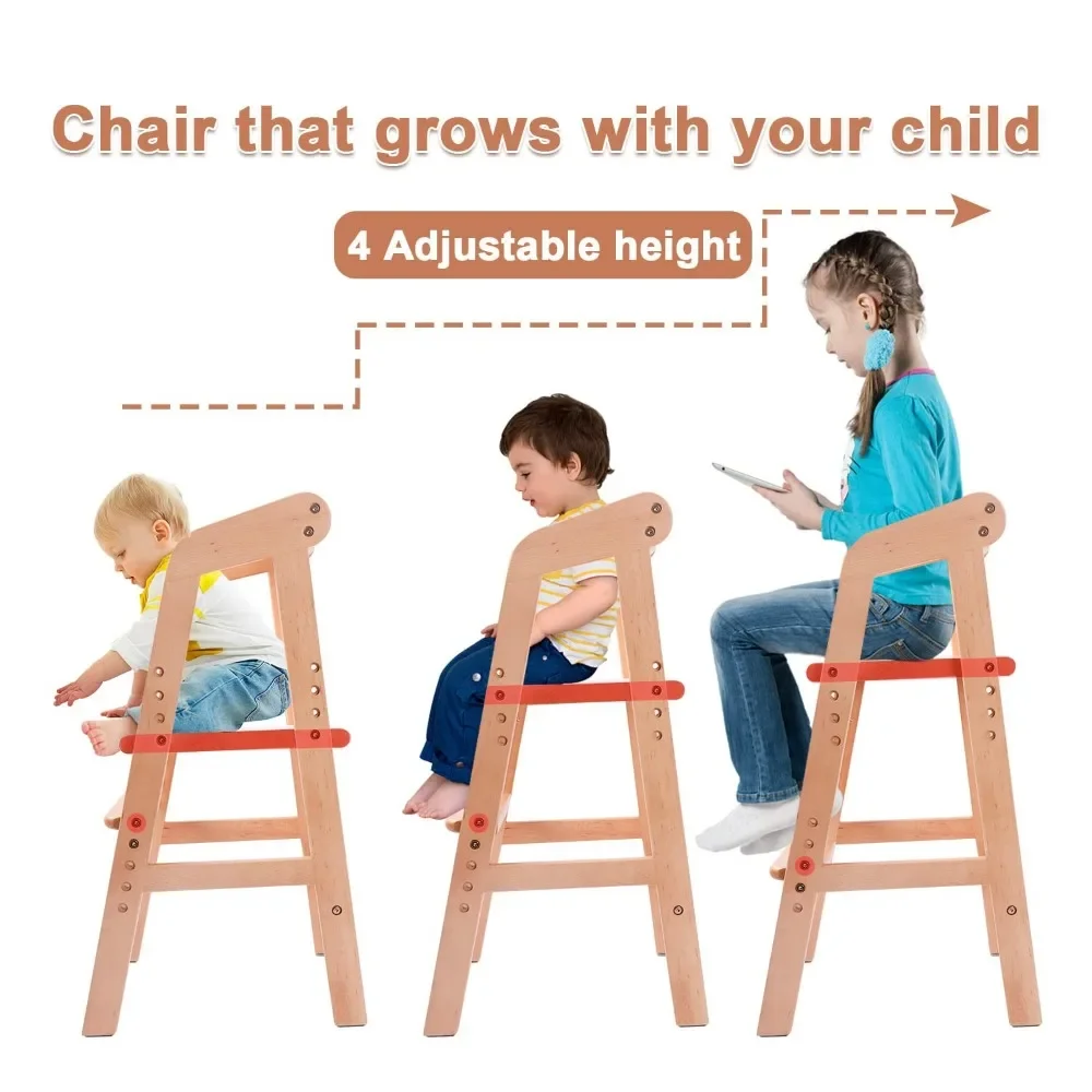 YOLEO High Chair Wooden for Toddlers Junior Childs, Sturdy Durable Dining Feeding Chair with Steps Grows with Child, Max 60kg
