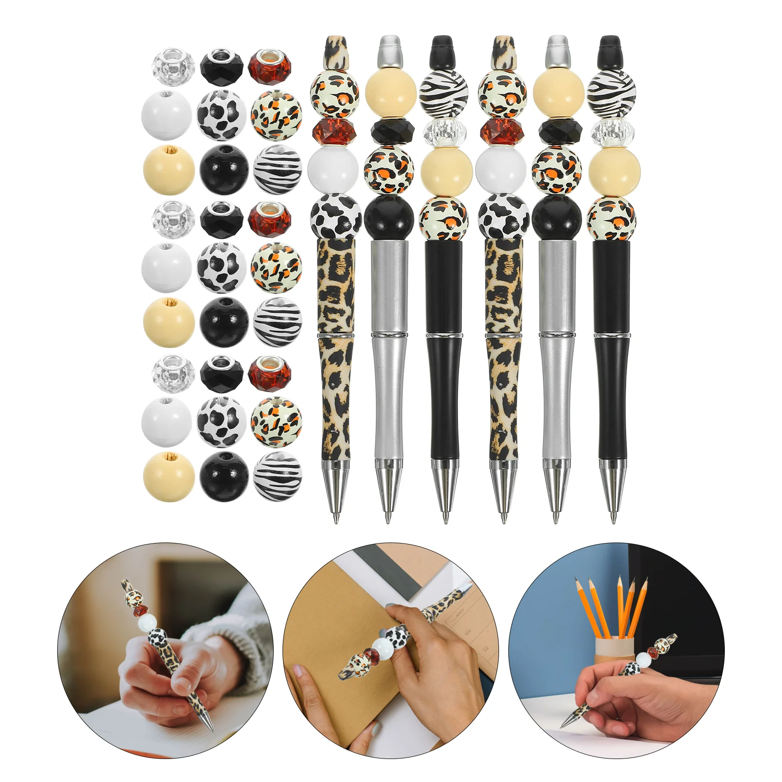 12 Pcs Plastic Pens Beaded Craft Plastic Beadable Kit Bulk Adult Accessory with Beads Silicone Portable