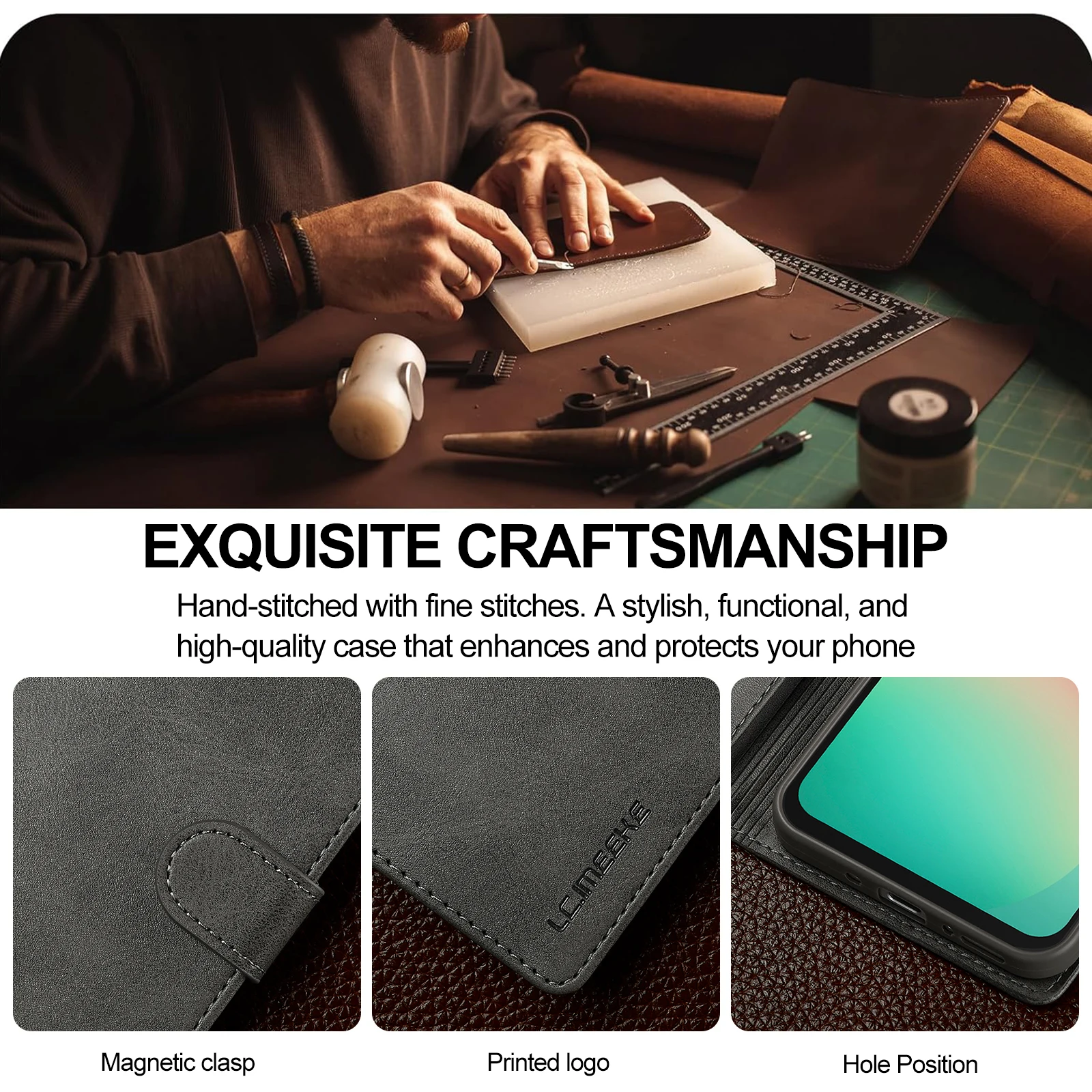 Luxury PU Leather Wallet Stand Case with Magnetic Buckle - Shockproof and Protective Full Cover Flip Holster