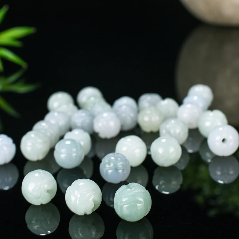 

10pc Natural Jade Emerald Lotus Beads Bracelet Pendant Diy Accessories Bangle Charm Jewellery Fashion Hand-carved Luck Amulet