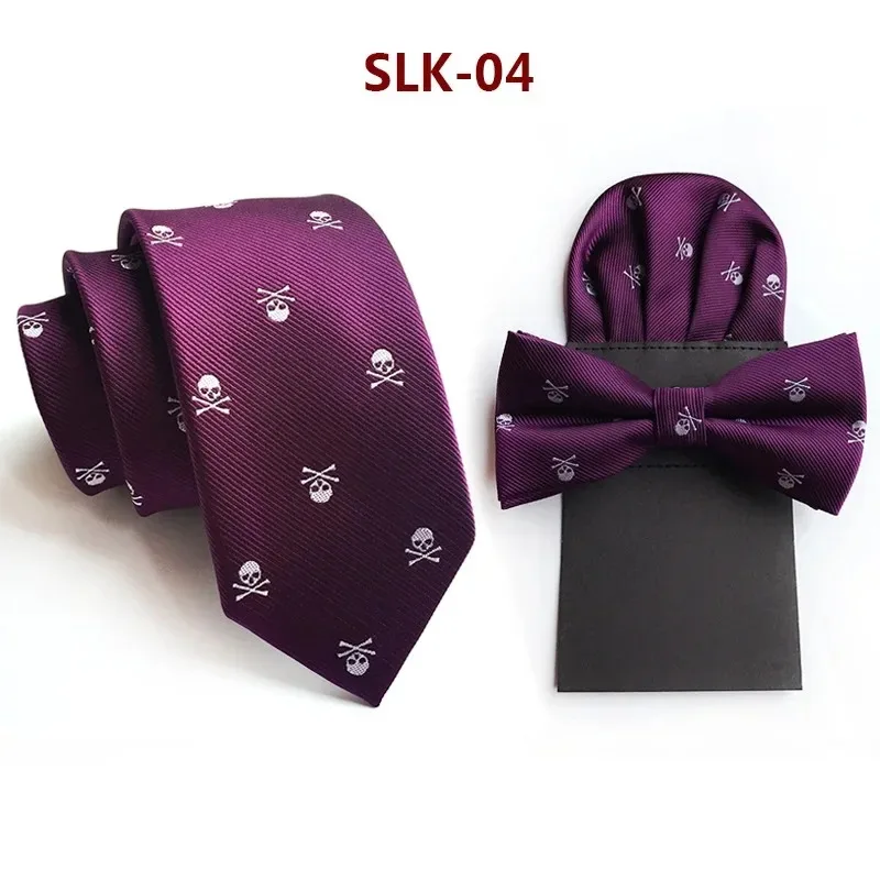 Gentleman Accessoires Krawatte Taschentuch Fliege Anzug neue Herren Krawatte schwarzer Schädel vor gebundenes Einst ecktuch dreiteilig 6cm – Detail 2