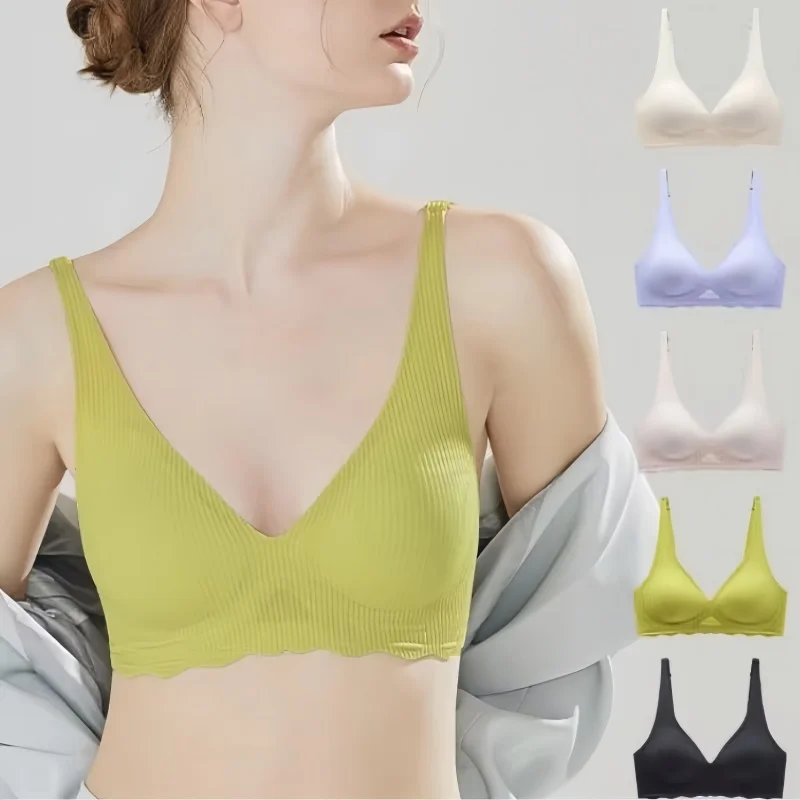 Push-Up Bras For Women Seamless Underwear Non-Wire Bralette Female Sexy Lingerie Deep V-neck Brassiere Solid Color Intimates 4