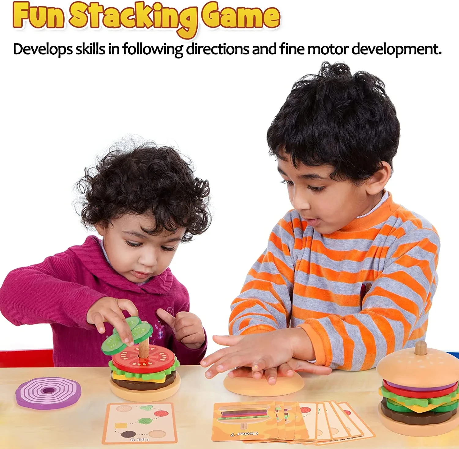 Wooden Hamburger Stacking Toys Montessori Kid Preschool Educational Toy Color Shape Cognition Matching Kitchen Toys For Children