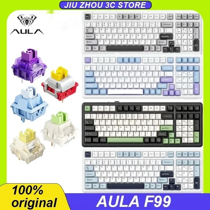 

Aula F99 Mechanical Keyboard Bluetooth 5.0/2.4g Wireless/Wired Hot Swap Gasket Pbt Keycaps 99 Keys Customized Gaming Keyboard