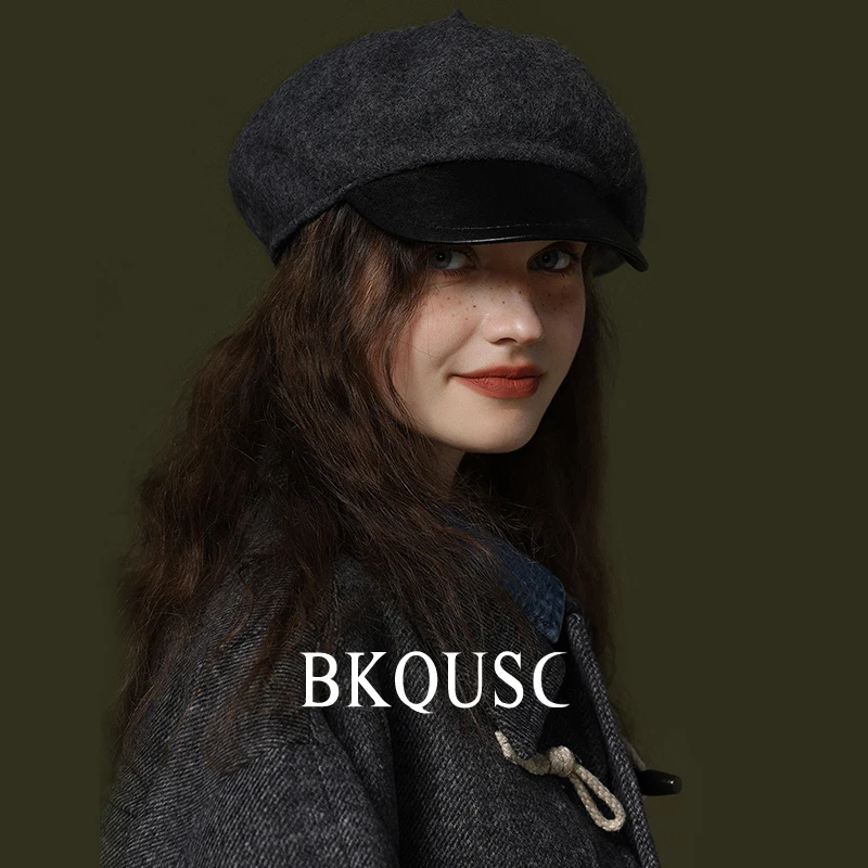 Woolen Adjustable Visor Beret Hat British Vintage Women's Beret