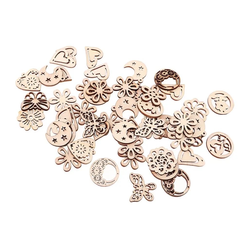 

50 Pieces of Mixed Natural Wood Hollow Forms Produce Wooden Decorations