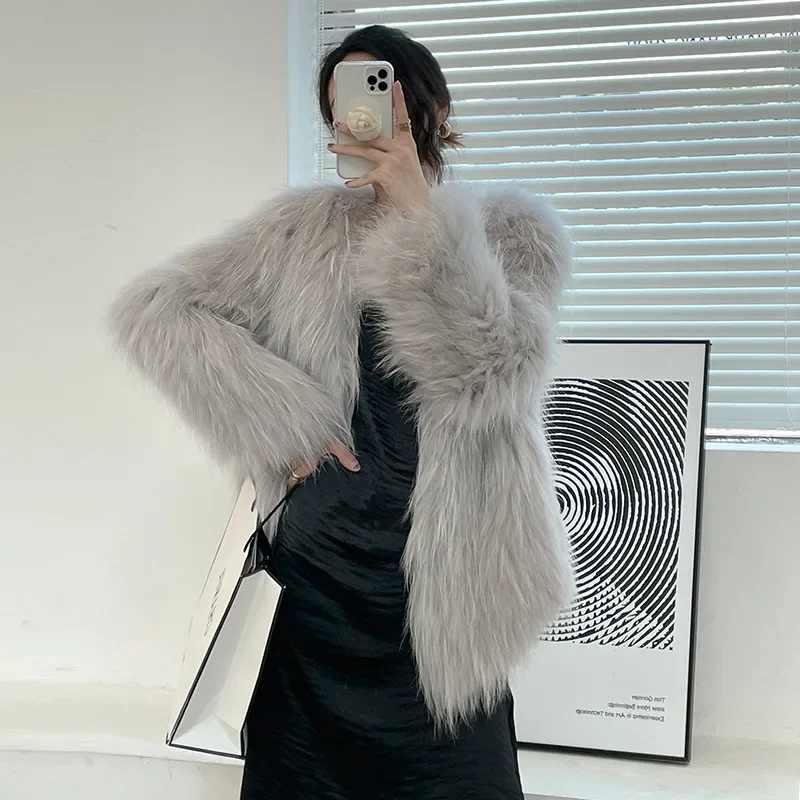 Raccoon Dog Fur Jackets Double-sided Woven Women's Clothing Middle Aged Coat Thick Warm Long Sleeve Cardigan Knitted Tops Slim
