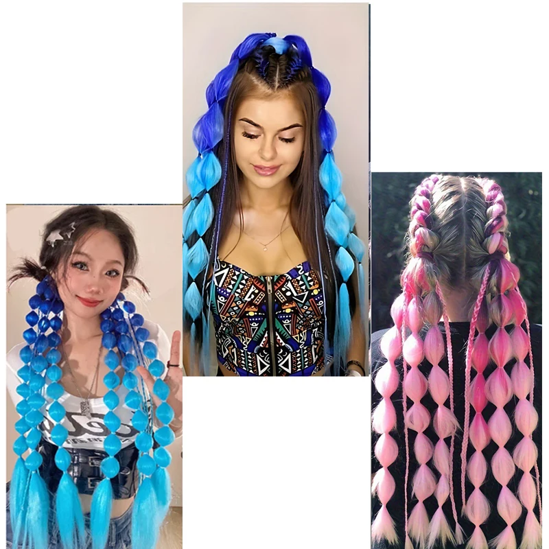 H&STAR 20Inch Synthetic  Omber Long Lantern Bubble Twist Braid Hair Extension Elastic Rubber Band Ponytail Hairpiece for Women