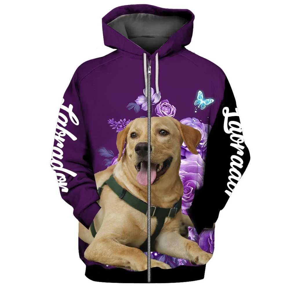 

HX Labrador Zip Hoodies Animals Dogs Make Life Whole Hoodie Women Floral Graphic Tops Harajuku Sportswear