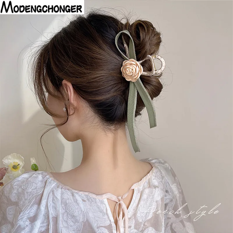 

Super Fairy Camellia Hair Crab For Girls Hairpin New Elegant Temperament Hair Clip Back Head Shark Clip Woman Hair Accessories