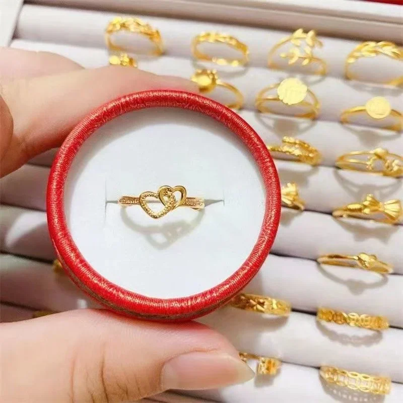 

Pure Plated Real 18k Yellow Gold 999 24k Women Will Never Fade Daily Ornaments Euro Coins Live Ring Lovers' Antique Love Never J