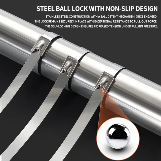50Pcs 304 Stainless Steel Cable Ties, Self-Locking Anti-Rust Metal Zip Ties for Electrical Wiring Harness, Heavy Duty 2