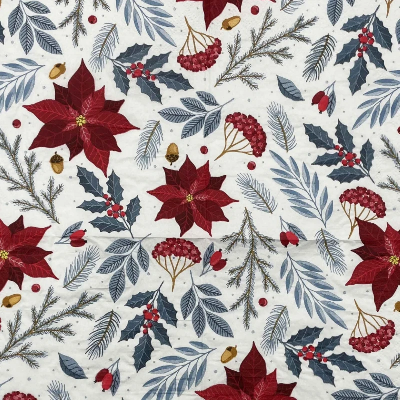 10/20 Stück/Packung bunte bedruckte Servietten, 2-lagig, vorgestellte Weihnachtsblumen-Papierservietten, Holzzellstoff-Papier, Party-Einweg-Tischsets – Detail 8