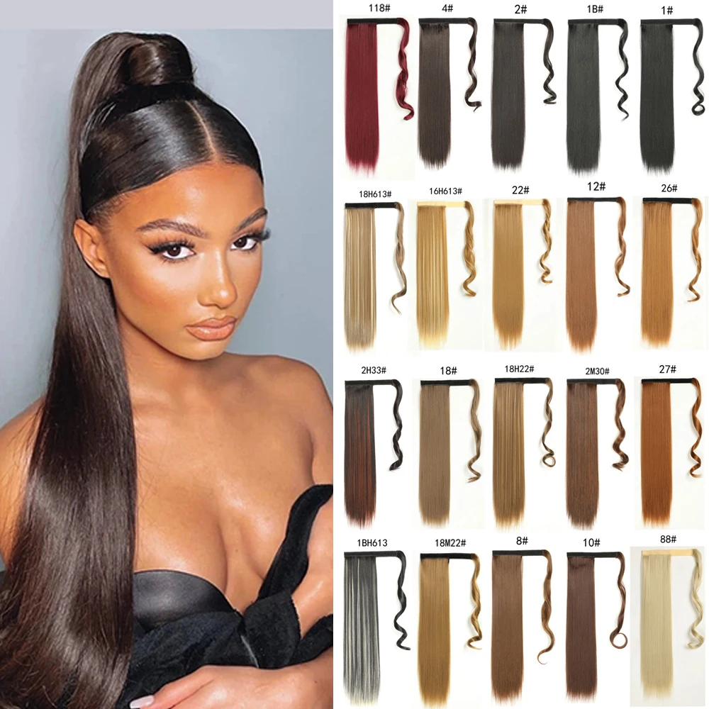Ponytail Extension Long Straight Wrap Around Clip in Fake Hair Extensions Synthetic Pony Tails Hairpieces for Women Girls Daily Party