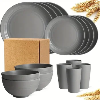 16pcs Wheat Straw Tableware Set 1