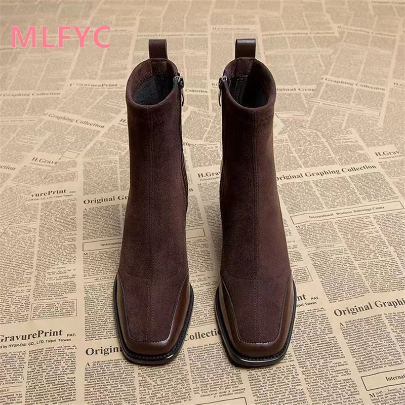 Thick Heel Short Boots Women's 2023 Autumn/Winter College Style Short Boots Small Tall Side Zipper Women's Boots