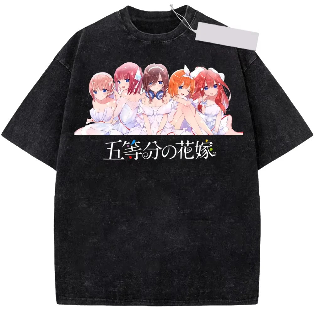 The Quintessential Quintuplets Nino Miku Ichika Grafik-Print T-Shirt für Männer und Frauen Harajuku Mode Retro Gewaschenes O-Neck Baumwoll-Top