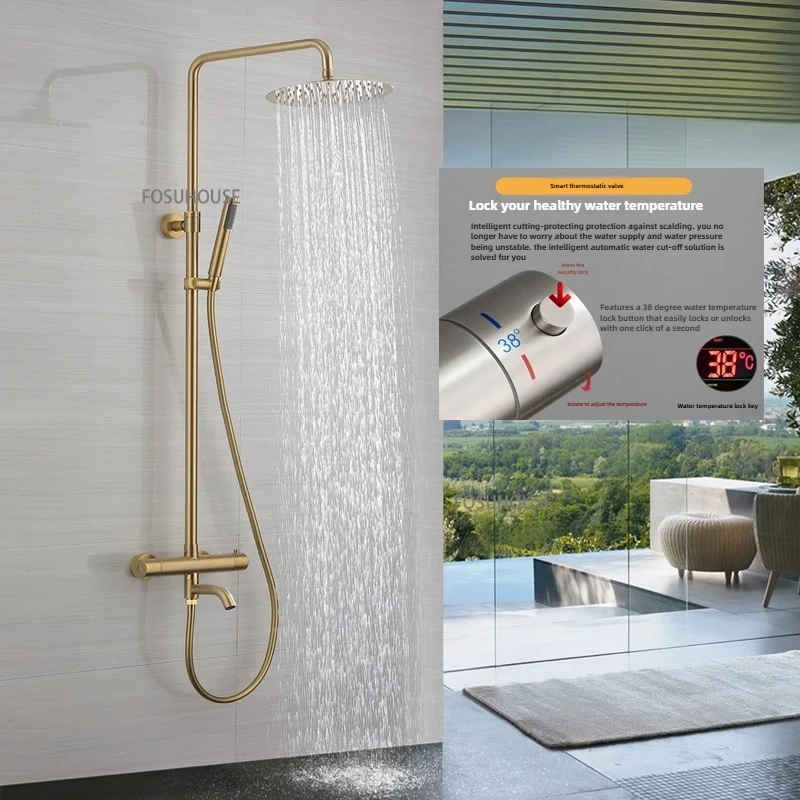 เทอร์โมสตัทฝักบัวก๊อกน้ําชุดครัวเรือนก๊อกน้ํา 304 สแตนเลสห้องน้ําระบบสเปรย์มือถือและหัวฝน 1