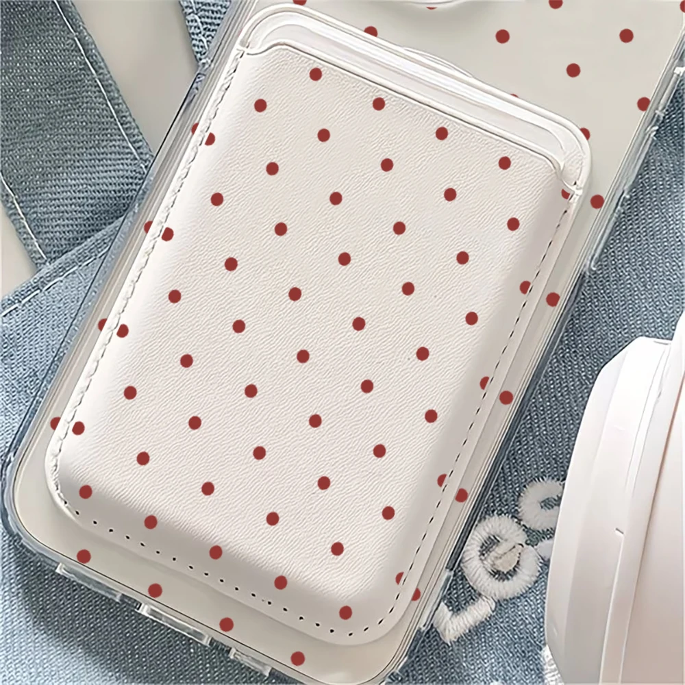 Mini Red Polka Dot MagSafe Phone Case with Leather Card Holder