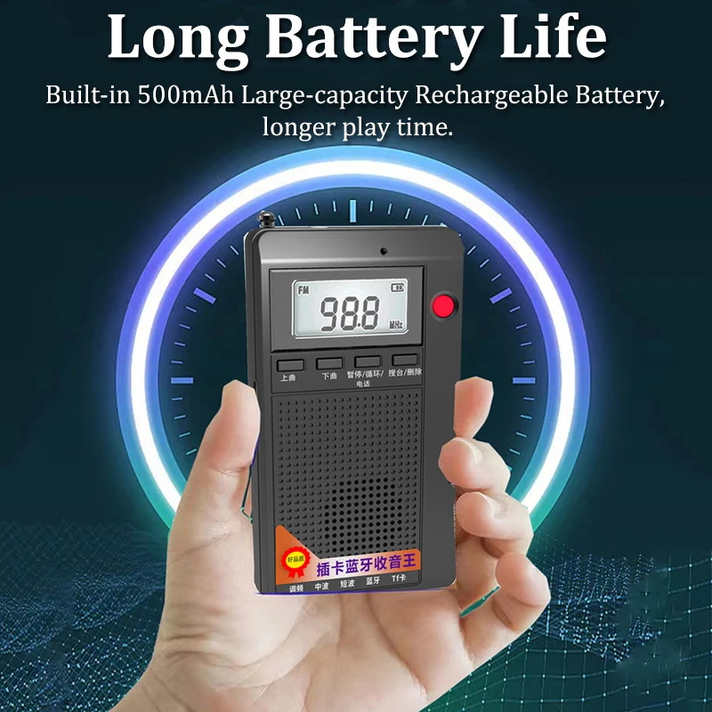 Portable Mini Radios Pocket FM/AM/SW Receiver Bluetooth Stereo Speaker TF/Headset MP3 Player with LCD Display Support Handsfree