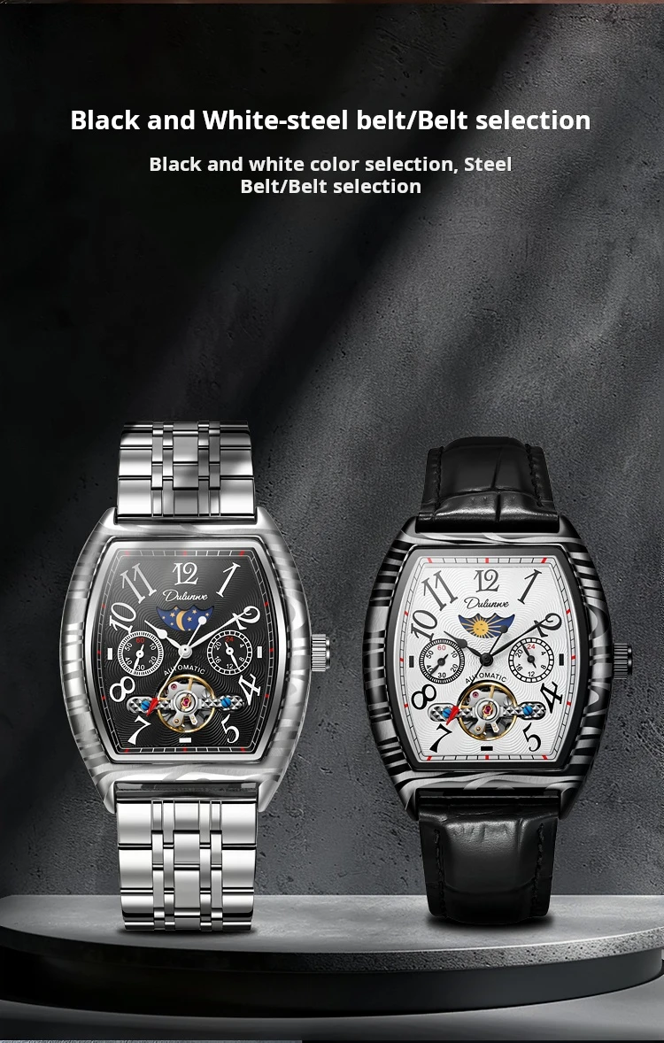 Top-Marke Luxus Tourbillon Mechanische Uhr Für Männer Mode Schwarz Stahl Wasserdicht Mondphasen Automatische Uhr Reloj Hombre_voghion.com