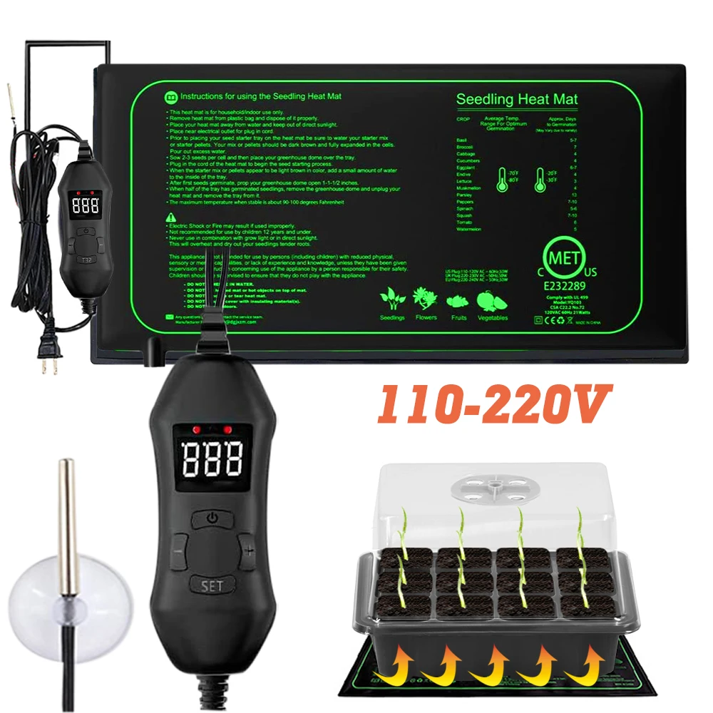 50W Seedling Heating Mat Adjustable Thermostat Setting 20℃ to 45℃ Winter Plants Nursery Warm Seed Germination Grow Seedling Heat Mat