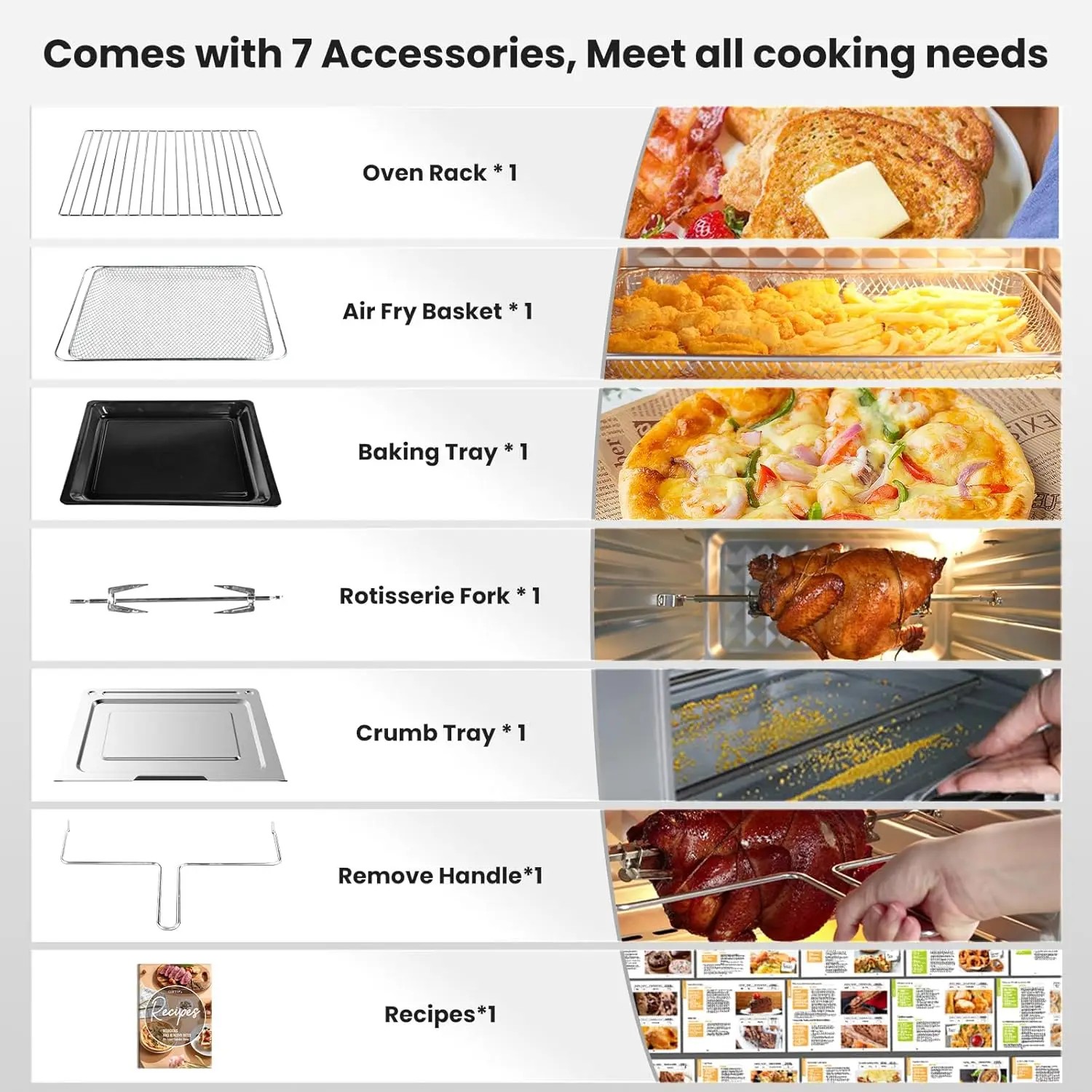 21-in-1 XL Air Fryer Stainless Steel, 32QT Convection Oven Countertop with Dehydrate and Grill. 6 Accessories, Recipes,1800W 6