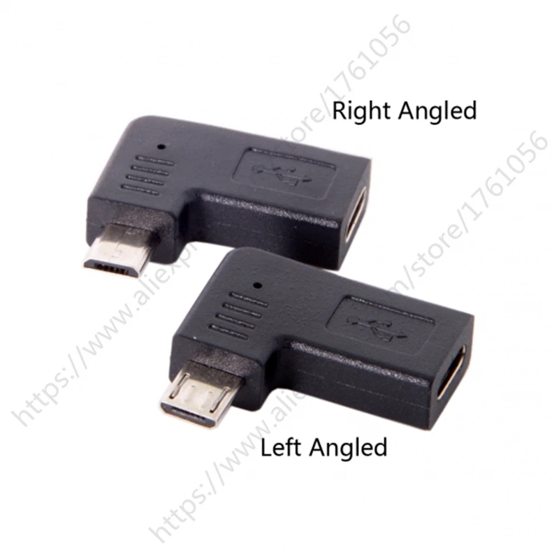 USB-C Type-C 암-마이크로 USB 2.0 5핀 수 데이터 어댑터 90도 왼쪽 및 직각 유형