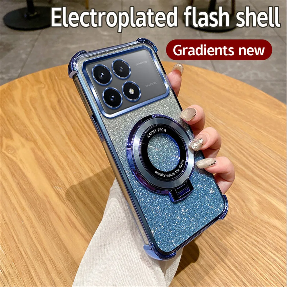 Luxury Glitter Plating Shockproof Phone Case with Holder and Stand Cover