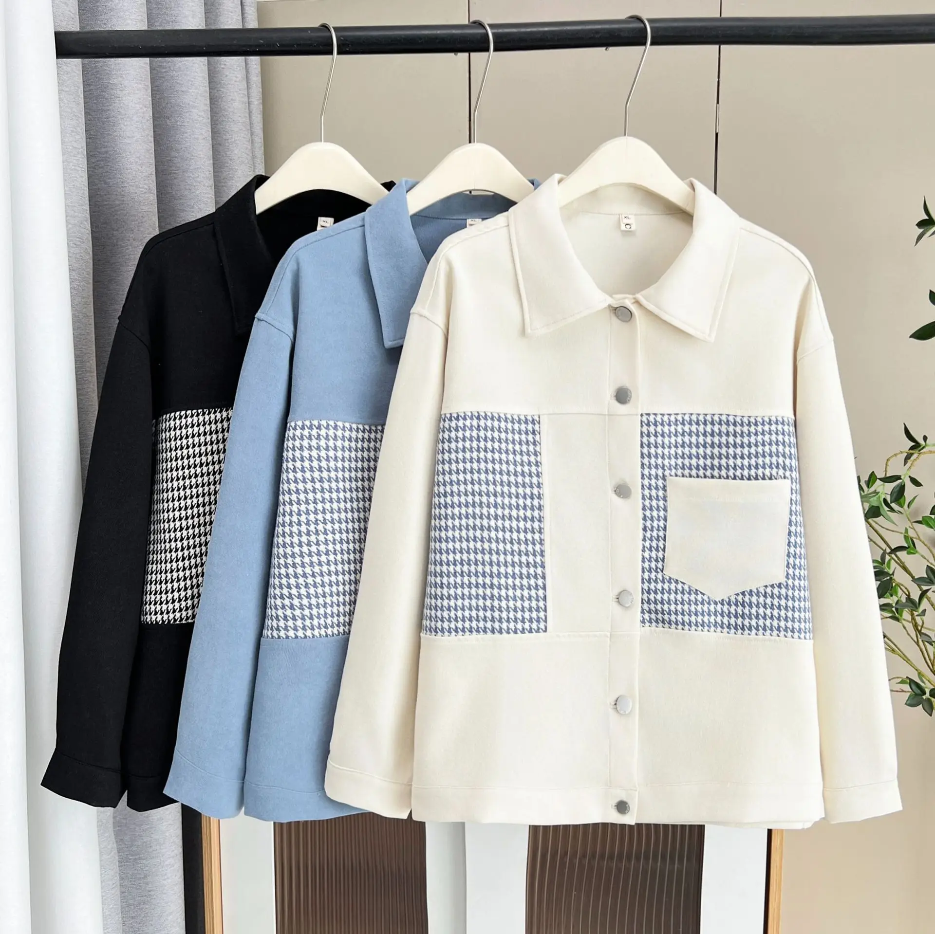 Fashion Plus Size Women's Shirt Jacket New Autumn Style Plaid Patchwork Lapel Stylish Long Sleeve OUTERWEAR 685