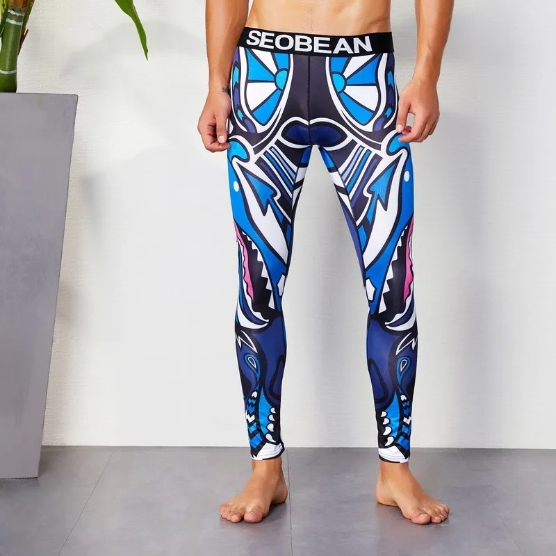 Colorful 3/4 Compression Long Pants Men's Sports Running Tights Basketball Gym Bodybuilding Skinny Leggings Trousers