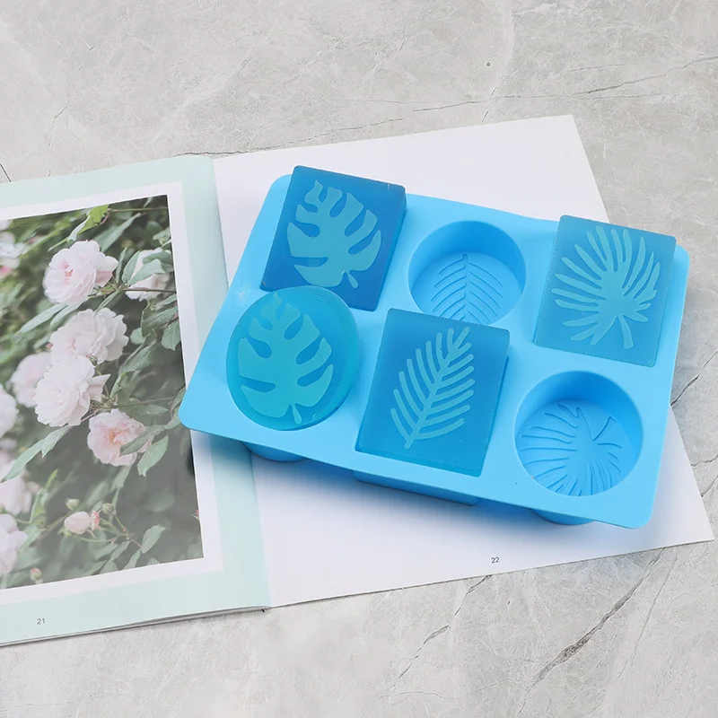 6 Cavities Leaf Soap Silicone Soap Mold Plant Candle Resin Plaster Mould Square Chocolate Cake Ice Making Set Home Decor Gifts silicone mold,soap molds