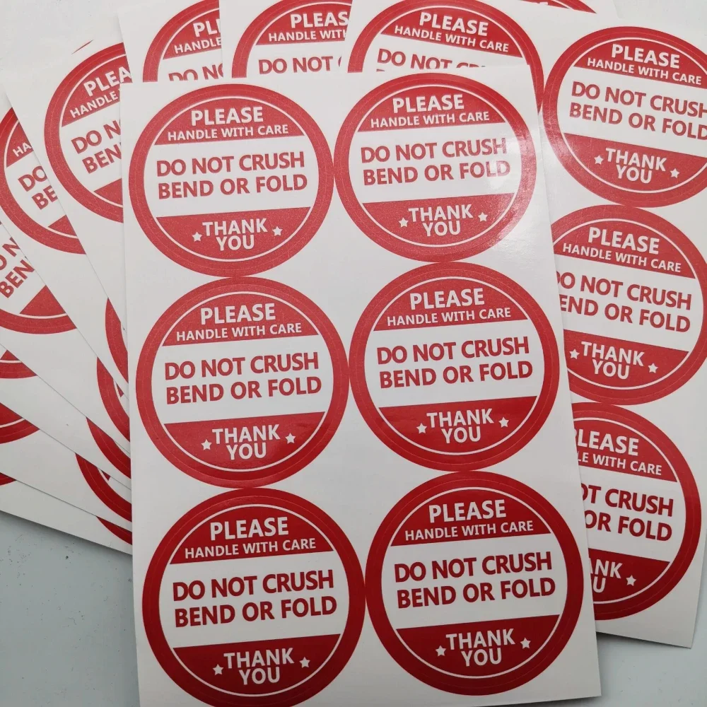 60 PCS Pink Round Do Not Crush Bend or Fold Handle with Love Labels Stickers 2 inch Fragile Stickers for Shipping and Moving
