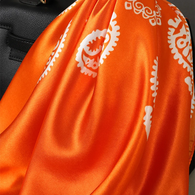 90 cm Luxus Marke Seide Satin Quadrat Schal Frauen Hijab Bandana Muslimischen Kopftücher Schal Wrap Damen Stirnband Halstuch Foulard – Detail 14