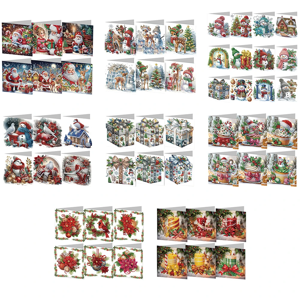 Christmas Cards 6/12PCS Snowman DIY Diamond Painting Card 5D Diamond Embroidery Mosaic Set Greeting Thank You Card diamond painting painting set
