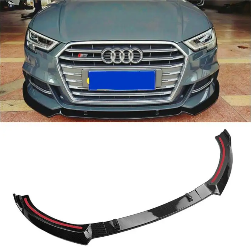 

3PCS/SET ABS PAINT CARBON FRONT BUMPER SPOILER LIP SPLITTERS WIND KNFE COVER For Audi a3 s3 sline 2017 2018 2019 2020 2021