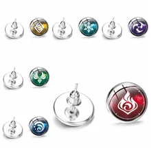 Game Genshin Impact Earrings Glass Round Eye of God Water Wind Thunder Fire Element Cosplay Accessories Jewelry Gift