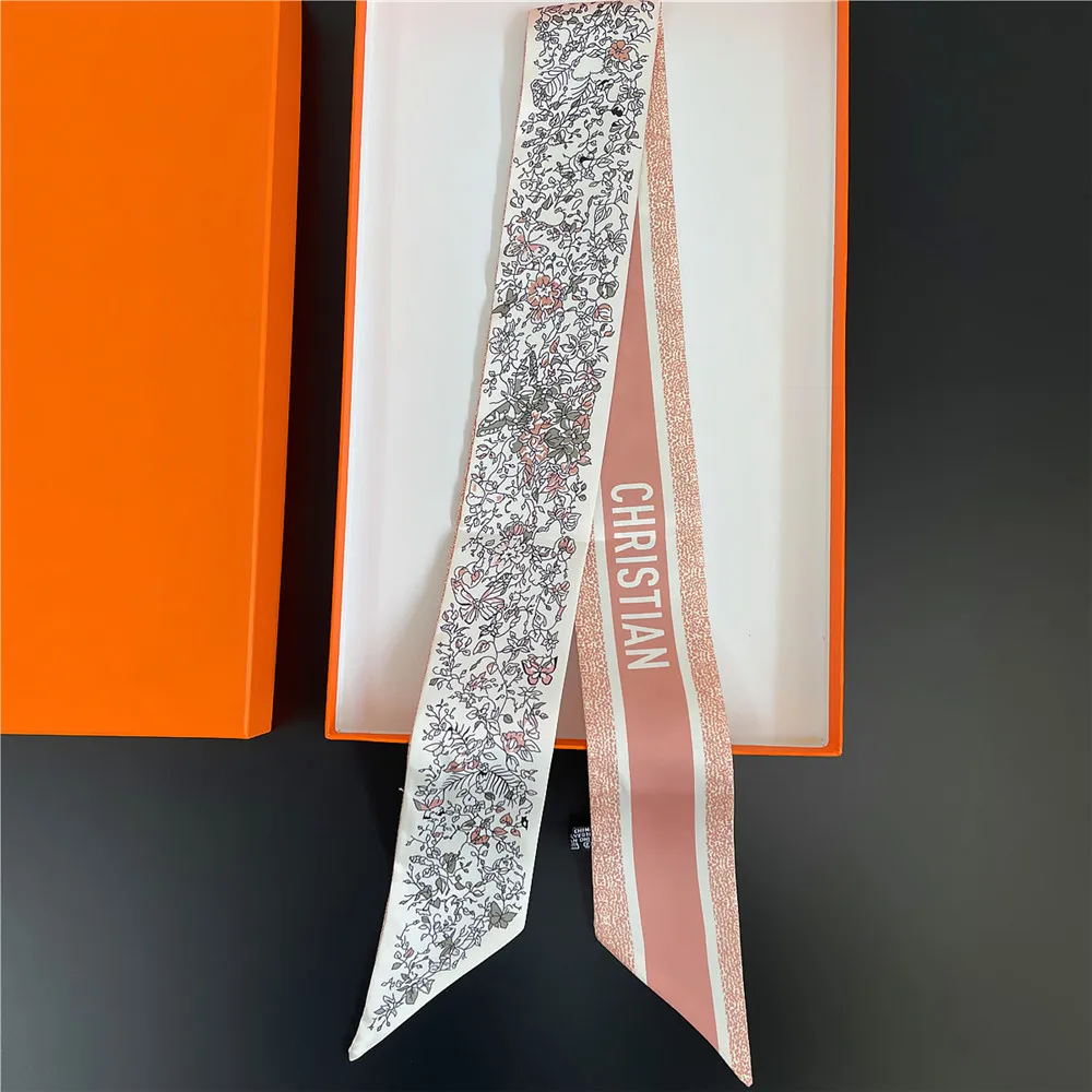 New Double sided Twill Silk skinny twill scarf 2024 brand design Women small size bags ribbon tie hair neck scarves 100*6cm 2