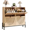 Rattan Shoe Cabinet Storage with 4 Flip Drawers, Freestanding Shoe Storage Organizer Cabinet for Entryway 1