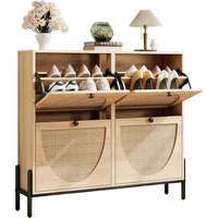 Rattan Shoe Cabinet Storage with 4 Flip Drawers, Freestanding Shoe Storage Organizer Cabinet for Entryway 1