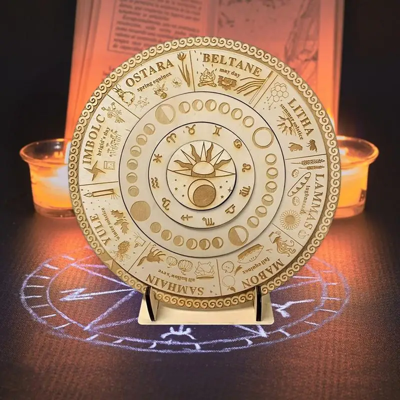 

Celestial Holiday Calendar With Stand Wheel Of The Year Calendar Wooden Dowsing Astrology Board Sign For Home Office Decor