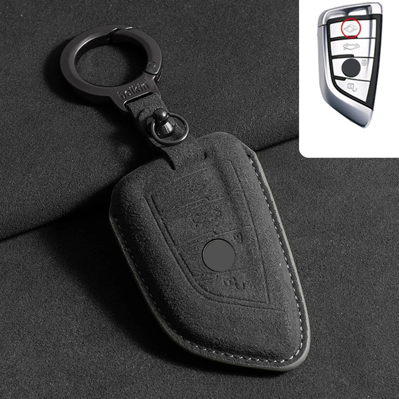 Luxury Suede Car Key Case Cover with Keychain