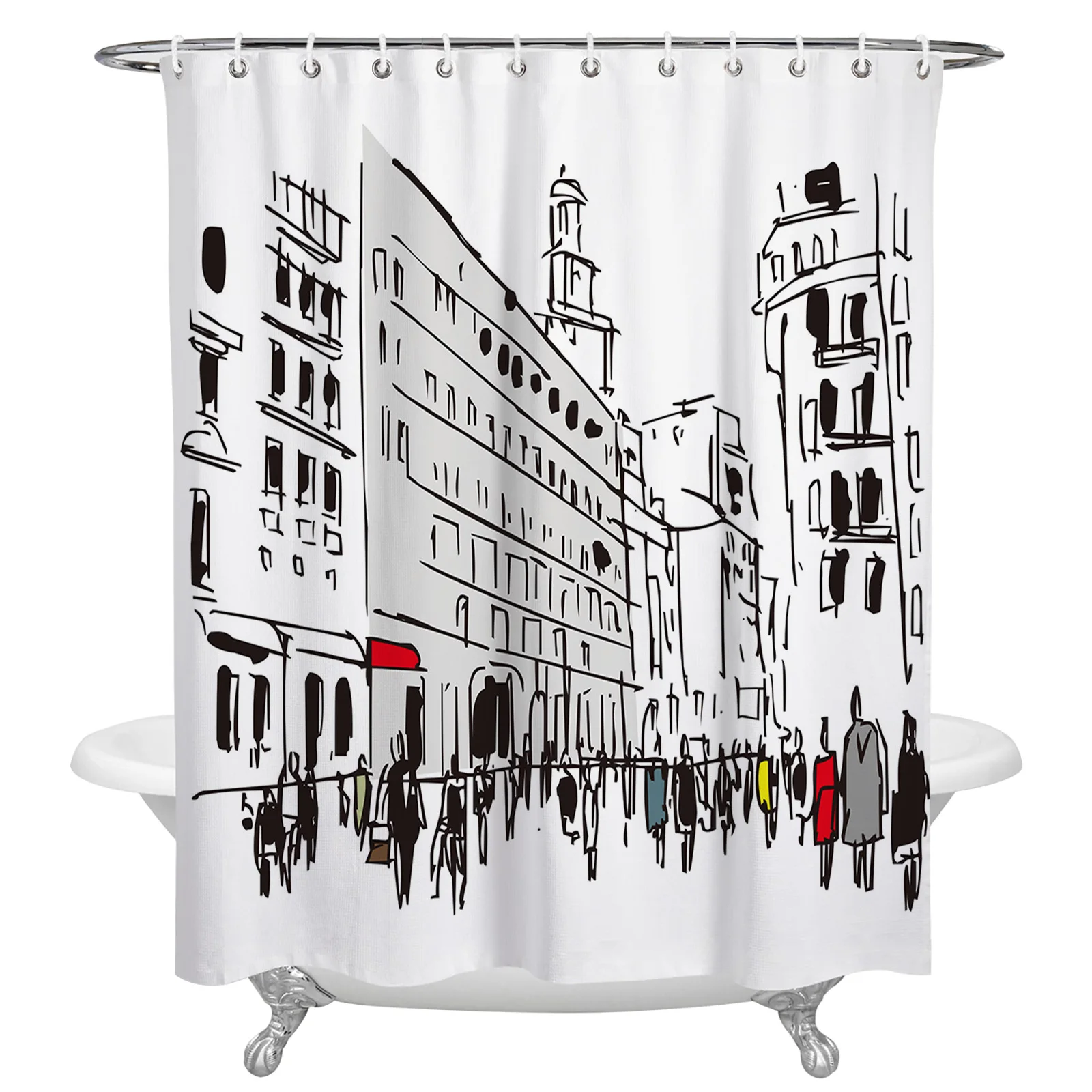 

Urban Architectural Sketch Waterproof Shower Curtain Bathroom Fabric Polyester Shower Curtains Bath Decor Curtain