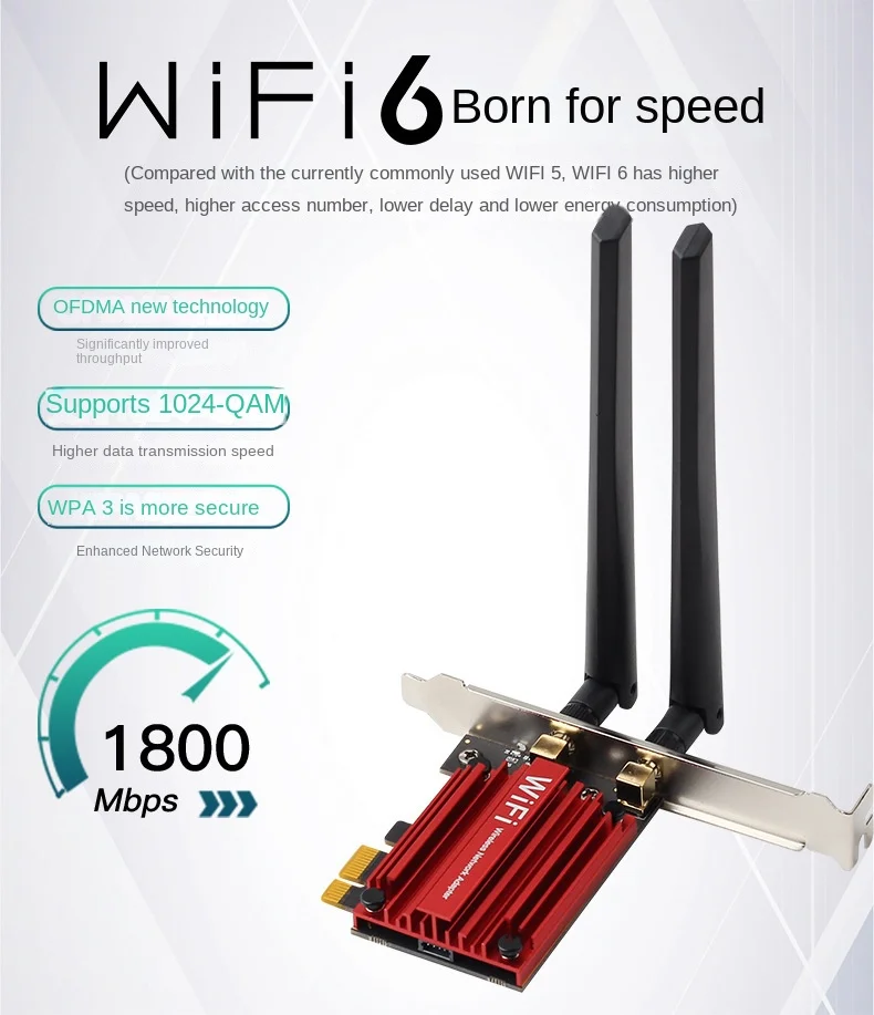 

Новый беспроводной сетевой интерфейсный контроллер WiFi6 1800M гигабитный двухдиапазонный стандартный настольный компьютер Bluetooth 5,2 хост PCIE