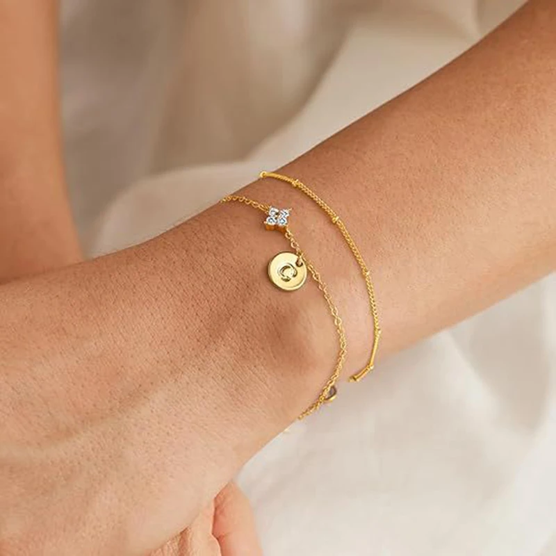 New 925 Sterling Silver Letter Bracelet Personality Charm Double Letter Bracelet Birthday Gift for Women's Exquisite