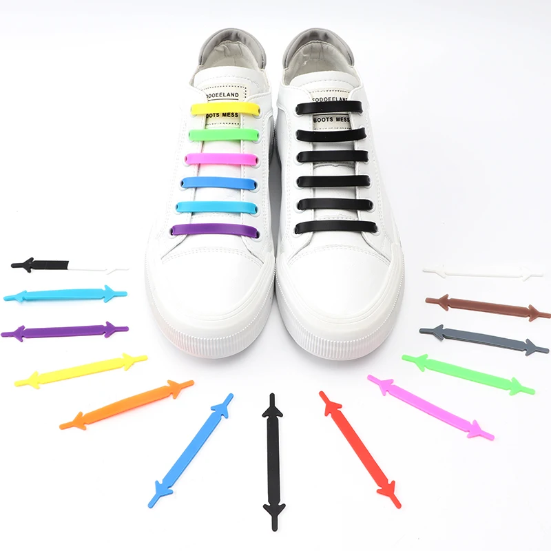 Promotional goods Cheap Bargain Silicone Shoelace 12Pcs lot Elastic No Tie Shoe For Men And