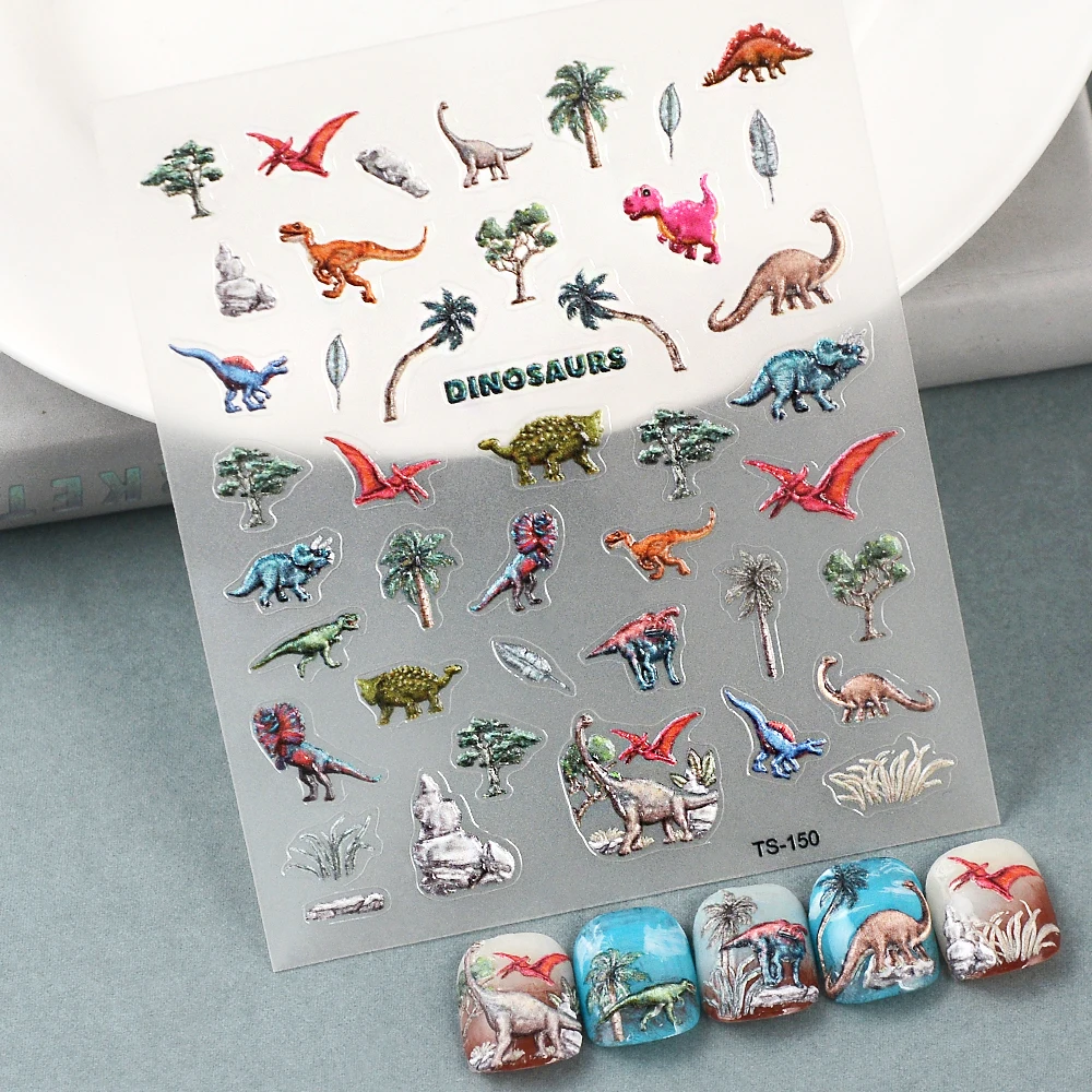 Vivid Dinosaurs 5D Nail Stickers Cool Nail Decals Embossed Sliders For Nail Manicure 6