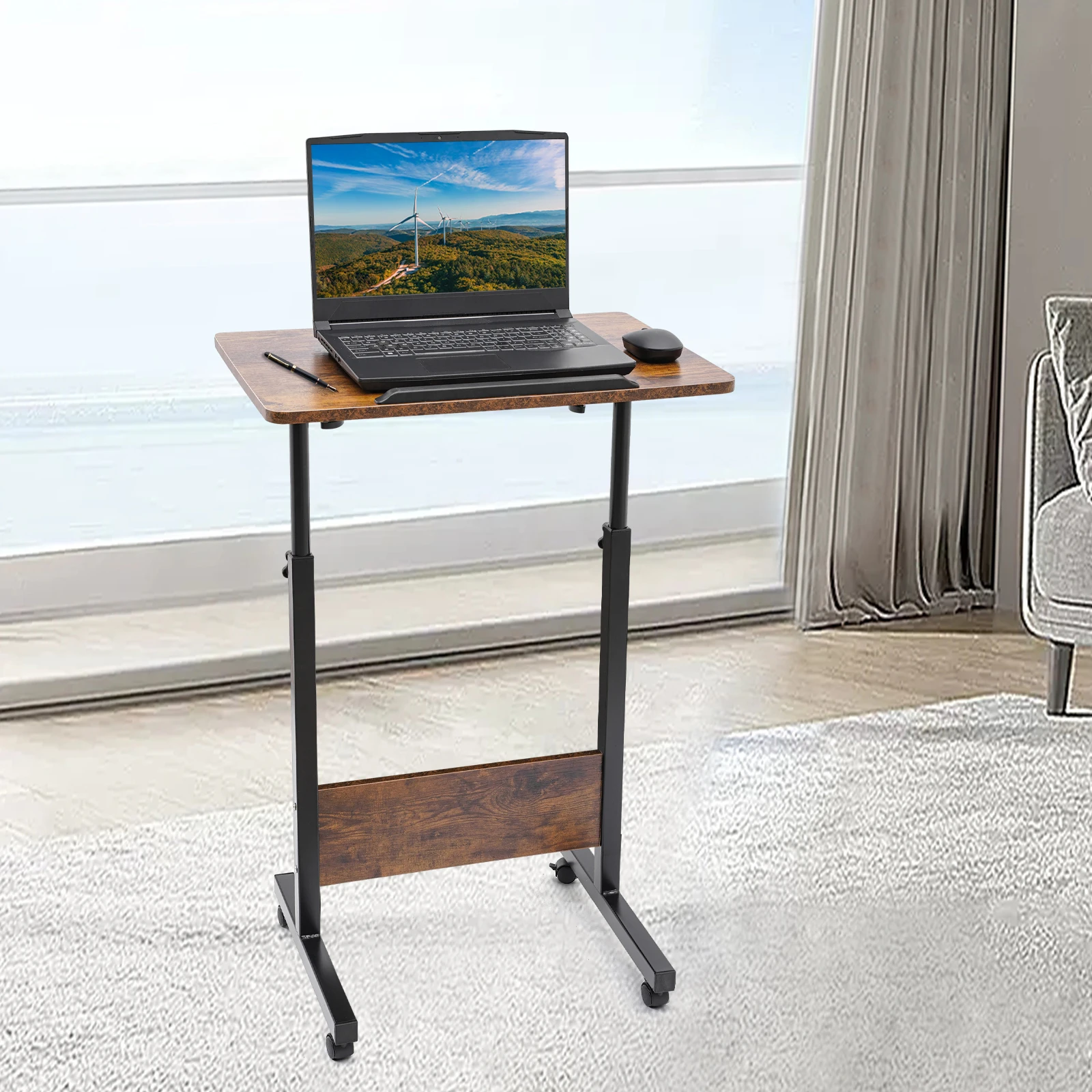 Bedside Desk with Universal Wheel Oversized Table 32-47in Adjustable Height Laptop Portable Study Standing for Dormitory Student 4