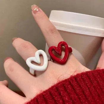 2025 Korean Colorful Enamel Heart Open Rings for Women Girls Fashion Creative Funny Adjustable Finger Ring Y2K Jewelry Gifts 1